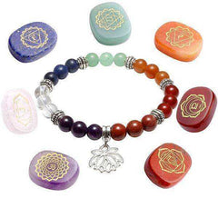 SEVEN CHAKRA BEADED POLISHED BRACELET WITH 7 REIKI STONES