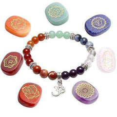 SEVEN CHAKRA BEADED POLISHED BRACELET WITH 7 REIKI STONES