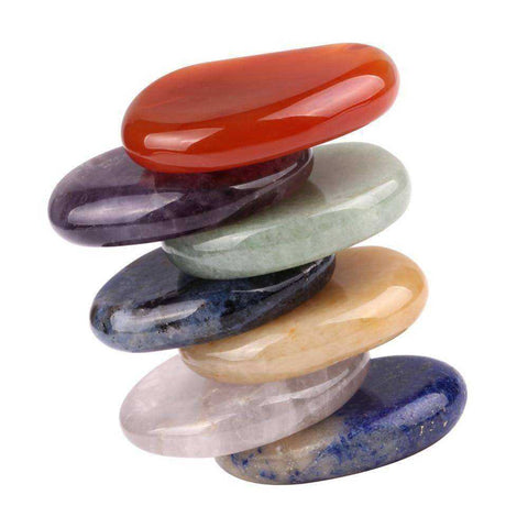 Image of 7 Chakra Palm Crystal Stones 7 Piece Set
