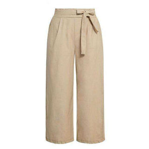 Casual cotton Wide leg sashes loose female long pants