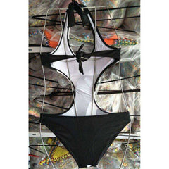 Women Swimsuit Polka Dot Patchwork Strap One Piece Bikini V Neck Trikini Swimwear
