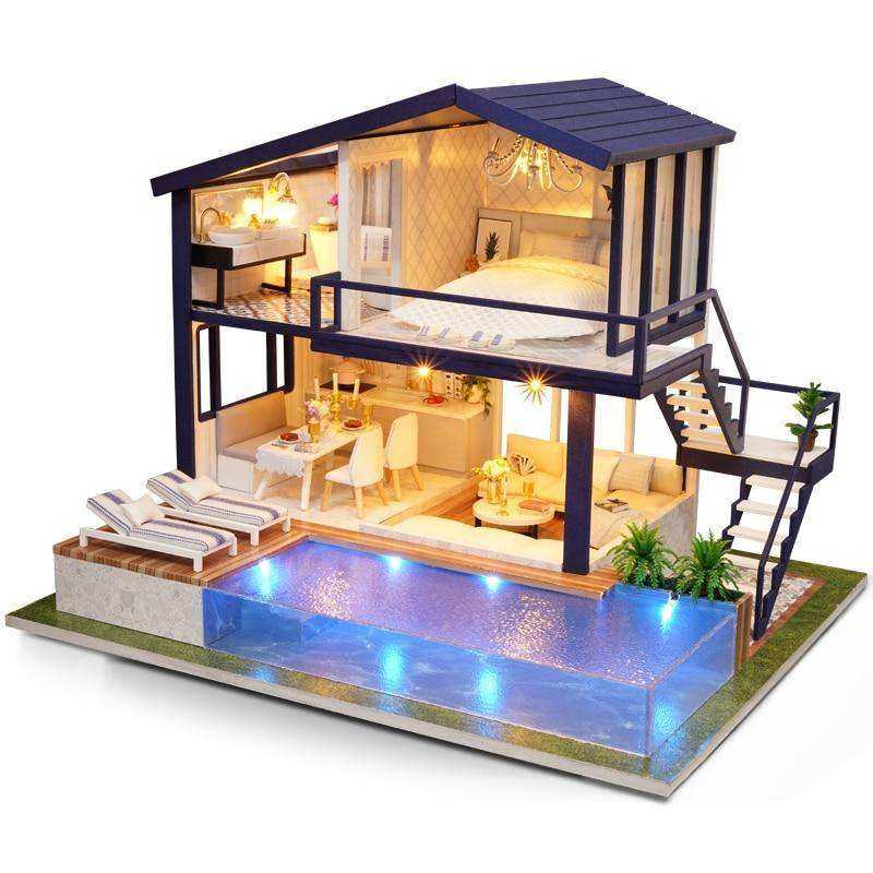 Unique Wooden Dollhouse With Furnitures For Children
