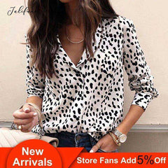 Long Sleeve Lady Button  Blouse Leopard Shirts Top