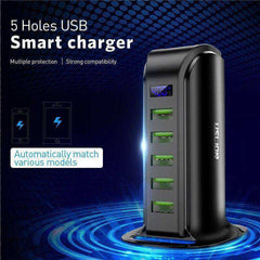5 Port USB Charger HUB LED Display Multi USB Charging Station