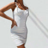 Aesthetic White Mini Dress Spaghetti Strap Bow Ruched