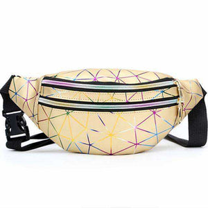 Holographic Waist Belt Bag Women Pink Silver Fanny Geometric Pack