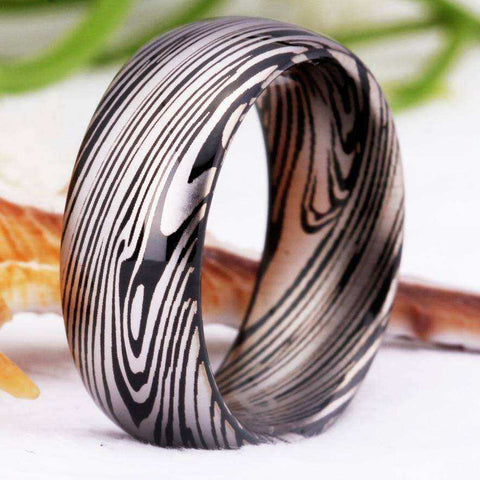 Image of Damascus Tungsten Steel Ring Band