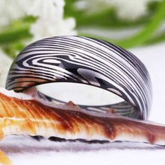 Damascus Tungsten Steel Ring Band