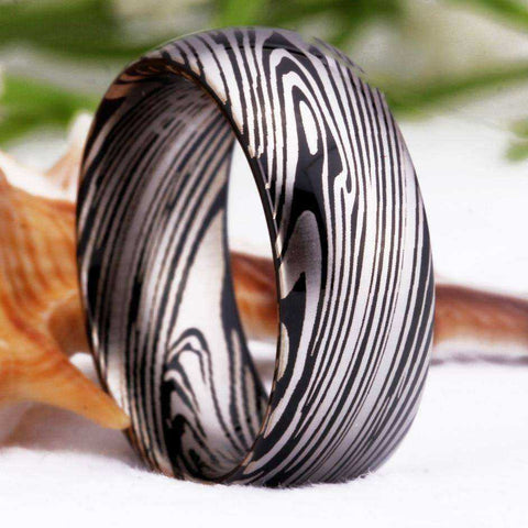 Image of Damascus Tungsten Steel Ring Band