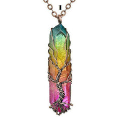 Rainbow Stone Tree of Life Pendant Necklace
