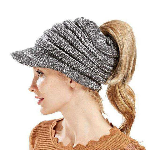 Image of Ponytail Warm Knitted Beanie With Visor