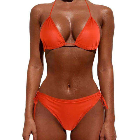 Image of Sexy Women Pure Color 2021 New Brazilian Summer Style Lady Bandage Swimwear Bikini Set