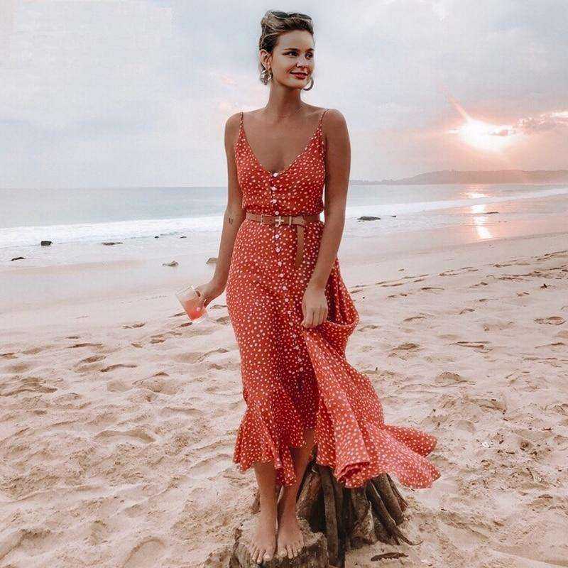 Elegant Polka Dot Boho Midi Summer Dress