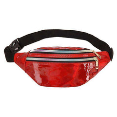 Holographic Waist Belt Bag Women Pink Silver Fanny Geometric Pack