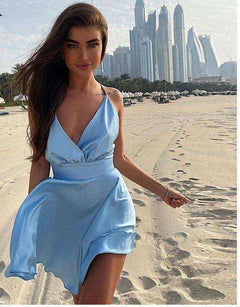 Sleeveless V-neck Sexy Mini Slip Backless Bow Dress