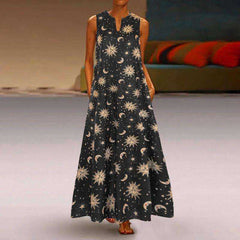 Casual Floral Printed Maxi Long Vintage Sleeveless Women Dress