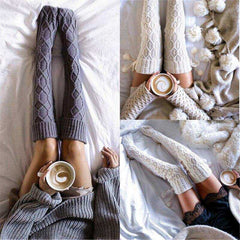 Sexy Women's Purple White Knit Winter Stockings