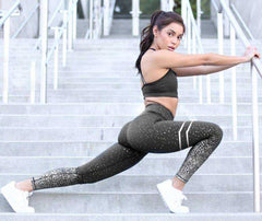 Women Gold Print High Waist Leggings Patchwork Push Up Pants