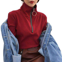 Zip Up Sweater Women Turtleneck