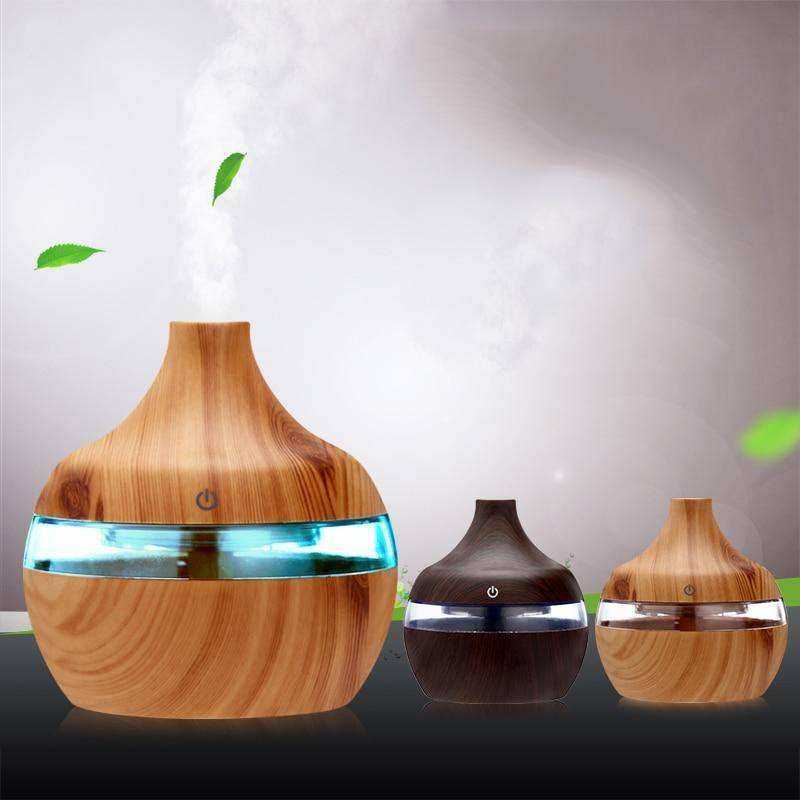 2020 Aesthetic Led Usb Essential Aroma Oil Diffuser Ultrasonic Wood Grain Air Humidifier