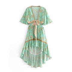 Vintage Chic Floral Print Rayon Bohemian Maxi Dress