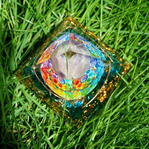 Image of Handmade Amethyst Sphere Crystal Orgone Pyramid Copper Blue Quartz EMF Protection Energy Orgonite