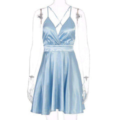 Sleeveless V-neck Sexy Mini Slip Backless Bow Dress