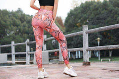 Women High Waisted Snake Print Bum Scrunch Leggings
