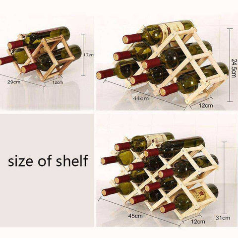 Image of Folding Wooden Wine Bottle Rack Holder Display Shelf