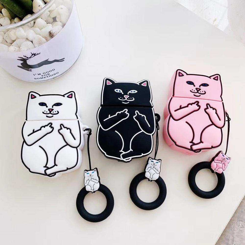Cartoon Cat Finger Ring 3D Despise AirPods Case