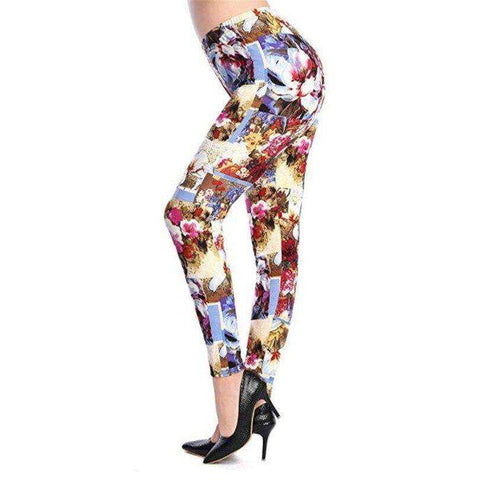 Image of New 2021 Fashion Plus Size Print Flower Guitar Plaid Thin Nine Leggings