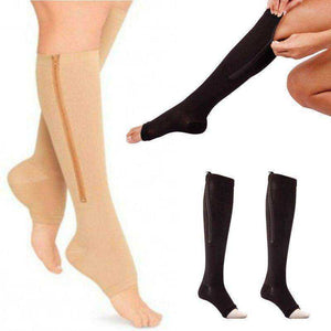 Zip Circulation Pressure Leg Knee Support  Open Toe Sports Sock