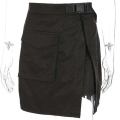 High Waist Belt Cargo Pocket Sexy Split Open Skirt