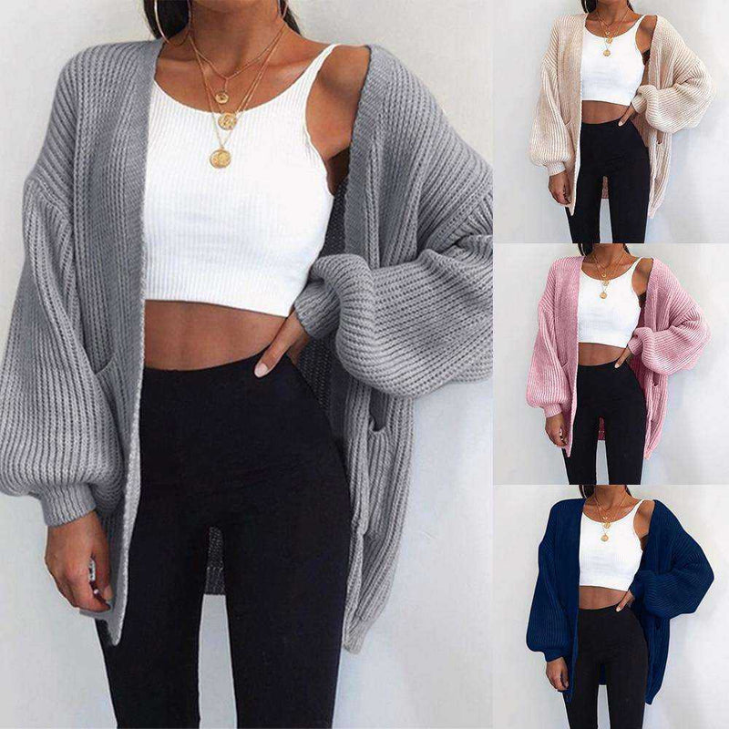Winter Coat Long Sleeve Loose Cardigan Open Stitch