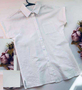 Summer Turn-Down Collar Short Sleeve Loose White Blouse