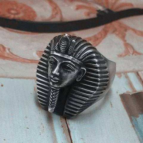 Image of Egypt Tutankhamun Ring Men's Silver Stainless Steel Band