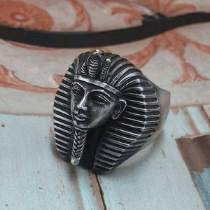 Egypt Tutankhamun Ring Men's Silver Stainless Steel Band
