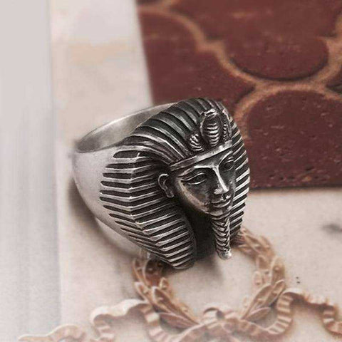 Image of Egypt Tutankhamun Ring Men's Silver Stainless Steel Band