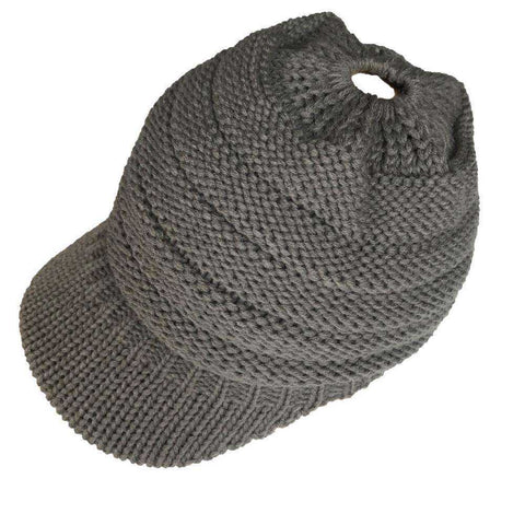 Image of Ponytail Warm Knitted Beanie With Visor