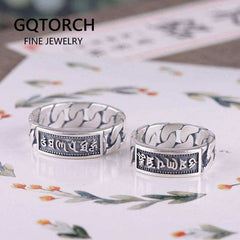 Engraved Sterling Silver Awakening Buddhist Mantra Ring