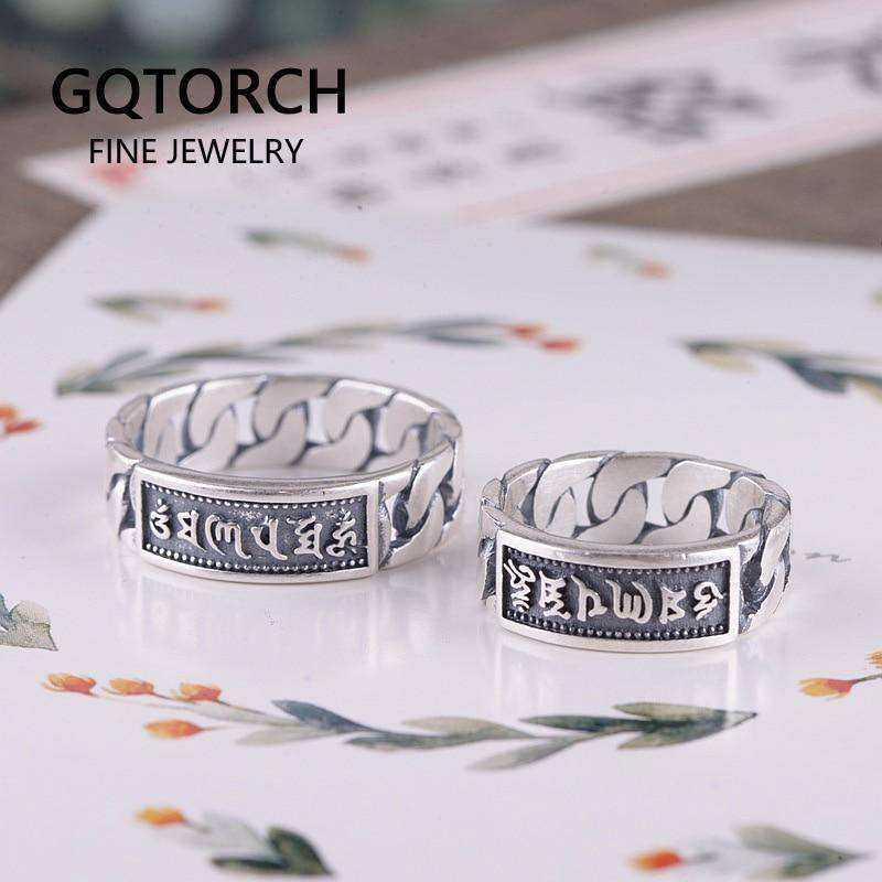 Engraved Sterling Silver Awakening Buddhist Mantra Ring
