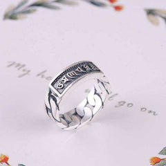 Engraved Sterling Silver Awakening Buddhist Mantra Ring