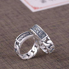 Engraved Sterling Silver Awakening Buddhist Mantra Ring