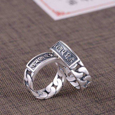 Image of Engraved Sterling Silver Awakening Buddhist Mantra Ring