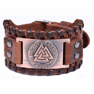 Aesthetic Men Leather Bracelet Metal Engraved Scandinavian Viking Nordic Runes