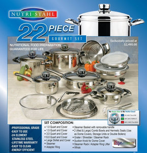 22 Piece Nutri Stahl Surgical Stainless Gourmet Cooking Set