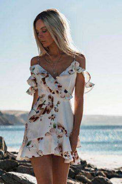Off Shoulder Floral Chiffon  Dress