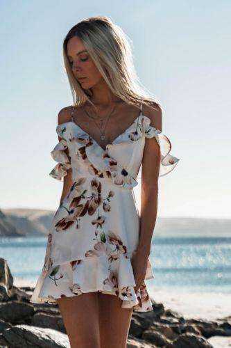 Off Shoulder Floral Chiffon  Dress