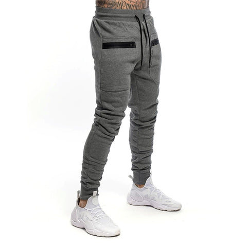 Image of New Mens Jogger Zip pocket Sweatpants Man Gyms Workout Fitness Cotton Trousers Male Casual Fashion Skinny Track Pants Winter
