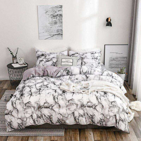 Image of Printed Marble Bed Sets White Black Duvet Cover